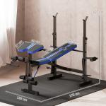 Banco de Musculação com Encosto Ajustável e Suporte para Barras Regulável para Treino em Casa Ginásio 175x139x127 cm Preto e Azul