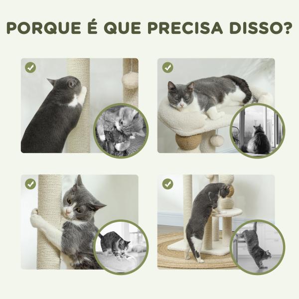 Arranhador para Gatos Arranhador para Gatos com Estofado em Borrego Plataformas Bola Suspensa e Poste de Juta 48,5x40x76 cm Bege