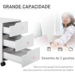 Bloco de Gavetas para Escritório Móvel de Escritório Bloco de Gavetas com 3 Gavetas e 4 Rodas 40x50x57,5 cm Branco