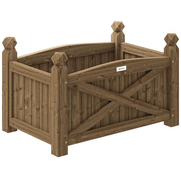 Floreira de Madeira Elevada para Cultivar Plantas Flores Ervas Floreira Retangular 60x39x37 cm Castanho Escuro