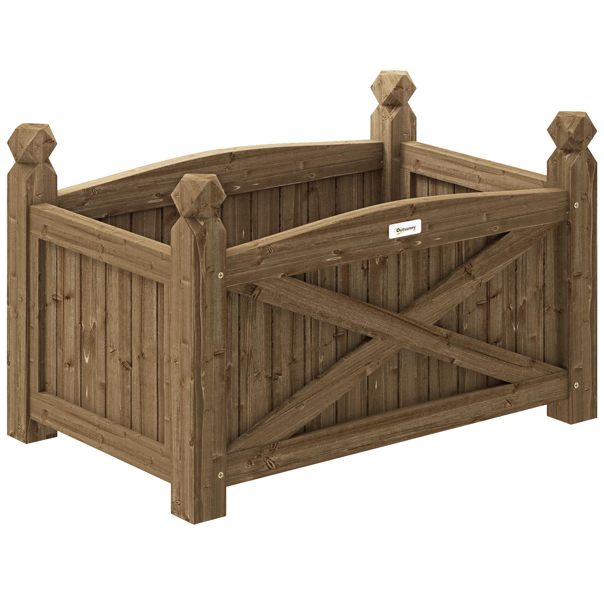 Floreira de Madeira Elevada para Cultivar Plantas Flores Ervas Floreira Retangular 60x39x37 cm Castanho Escuro