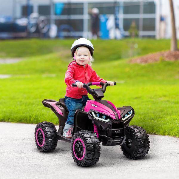 Quadriciclo Elétrico para Crianças de 3 - 5 Anos Veículo Eléctrico a Bateria 12V com 2 Motores 83x53x55,5 cm Rosa