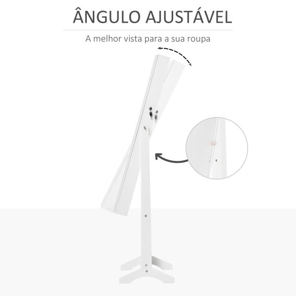 Espelho Joalheiro de Pé com Ângulos Ajustáveis Fechadura Magnética Organizador de Joias com Prateleiras 46x36,5x151,5cm Branco
