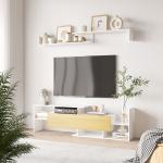 Móvel de TV Moderno Móvel para Televisores 153,6x25x42cm e Prateleira de Parede 150x14,5x16,3cm Branco e Madeira