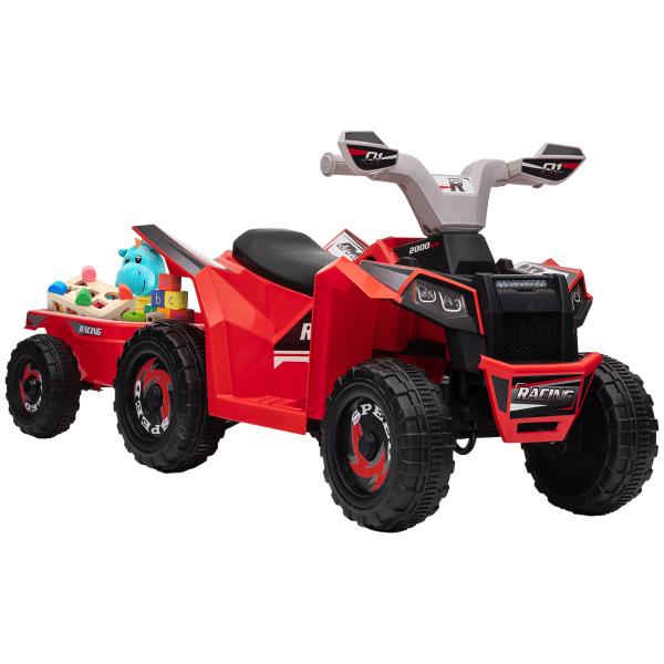 Quadriciclo Elétrico para Crianças com Reboque Bateria 6V de 18 - 36 Meses com Velocidade 2,5 km/h 106x41,5x48,5 cm Vermelho