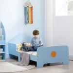 Cama para Crianças de 3 - 6 Anos 143x74x59cm Cama Infantil de Madeira com Barreiras de Proteção Azul