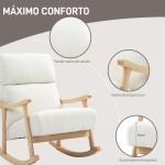 Poltrona Baloiço Moderna em Borrego com Apoio para os Braços de Madeira de Faia Poltrona de Amamentação 65x90x98 cm Creme
