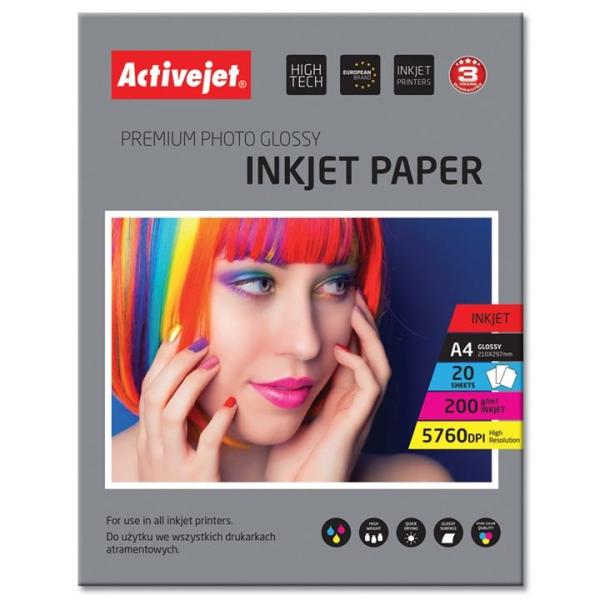 Papel Fotográfico AP4 - 200G20 A4 Lustro 20 Folhas - ACTIVEJET