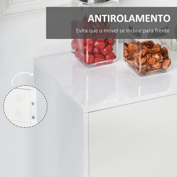 Aparador de Sala de Estar com 3 Portas 2 Gavetas e Prateleira Interior Ajustável Móvel Auxiliar de Armazenamento para Cozinha Dormitório Anti - Rolamento 117x36x74cm Branco