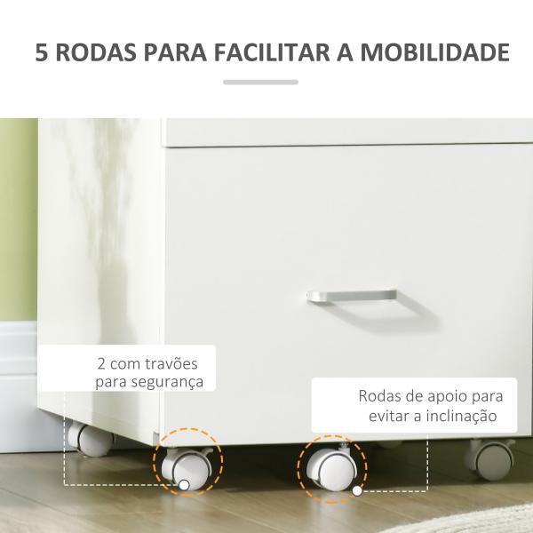 Arquivador de Escritório Móvel Auxiliar para Arquivos com 2 Gavetas Fechadura 2 Chaves 43x45x72cm Branco