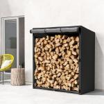 Suporte Metálico para Lenha 140x70x154 cm com Capa Impermeável 600D Oxford Estrutura de Aço Preto