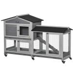 Casota para Coelhos Exterior 157,4x53x99,5 cm Gaiola Grande com Rodas, Telhado Asfáltico, Tabuleiros Removíveis e Rampa Cinzento