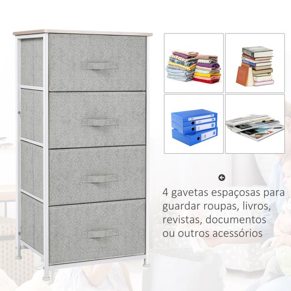 Cómoda Organizador com 4 Gavetas de tecido para sala de estar quarto 45x30x92cm