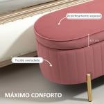 Banco Pé de Cama Estofado em Veludo Banco de Arrumação e Pés Dourado Banco para Entrada Dormitório 108x44x43,5 cm Rosa