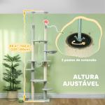 Arranhador para Gatos do Chão ao Teto 225 - 255 cm com 7 Níveis Rede Plataformas Postes de Arranhar Cinza
