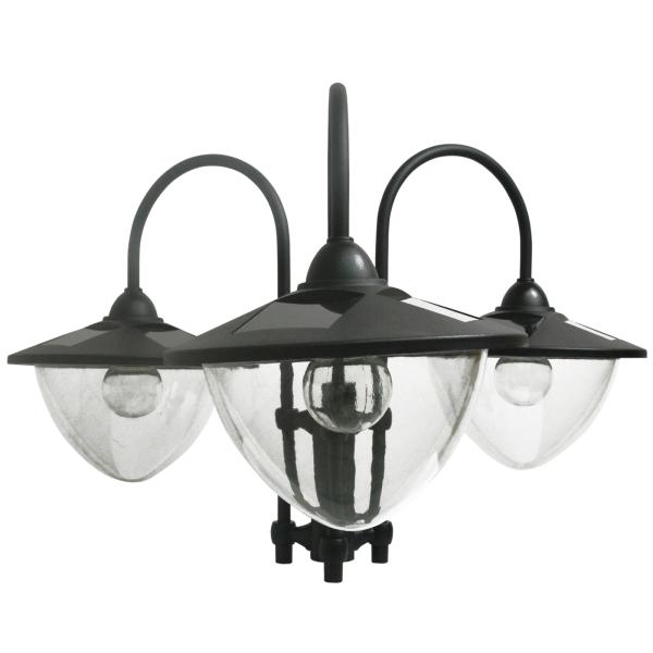 Candeeiro Solar de Jardim com 18 Luzes LED Branco Frio 6000K Impermeável IP44 Sensor de Noite e Base em Forma de Floreira Candeeiro de Exterior para Terraço Pátio 60x55x189cm Preto