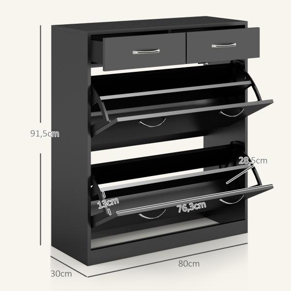 Sapateira Estreito com 2 Compartimentos e 2 Gavetas para 12 Pares de Sapatos 80x30x91,5 cm Preto