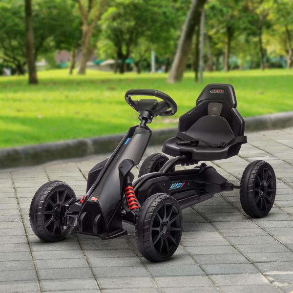 Kart a Pedais para Crianças com Assento Ajustável em 4 Posições, Travão de Mão e Rodas de EVA 100x58x58,5 cm Preto