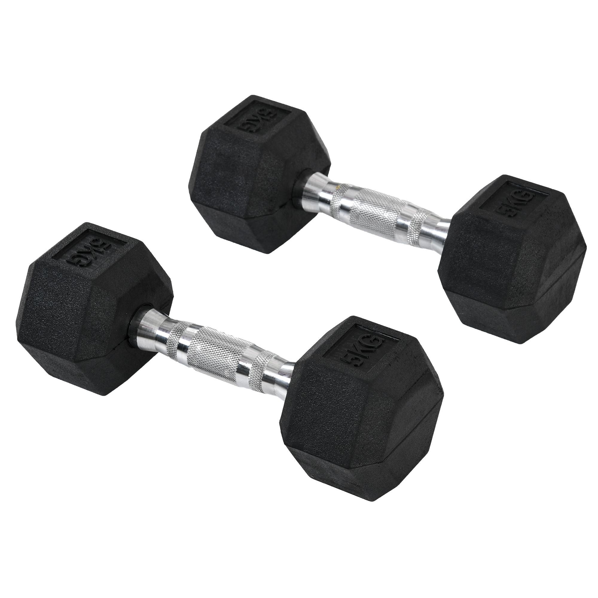 Conjunto de Halteres Hexagonais 2 x 5 kg Conjunto de Pesos com Barras de Conexão Kit de Treino de Fitness