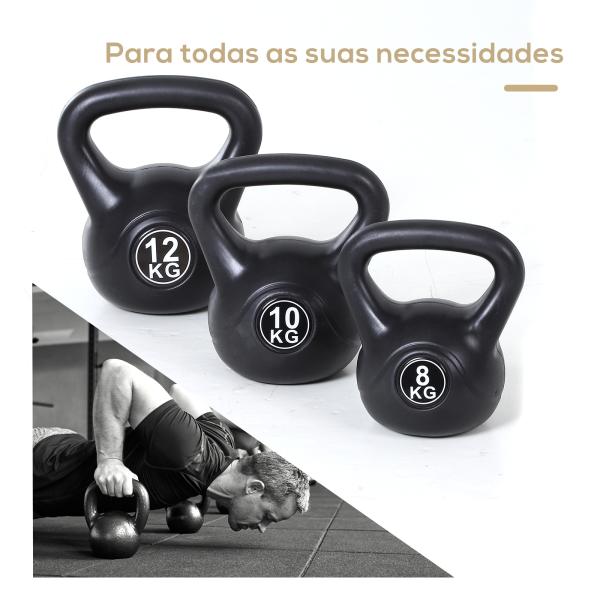 Peso Russo de 8 kg Kettlebell Preenchido de Areia com Punho Largo e Antiderrapante para Trenos em Casa e Ginásio 22x17x24 cm Preto