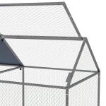 Gaiola para Pequenos Animais de Aço com 1 Porta Superior e Cobertura Anti - UV para Exterior Jardim 198x100x120 cm Prata