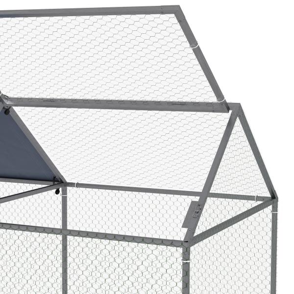 Gaiola para Pequenos Animais de Aço com 1 Porta Superior e Cobertura Anti - UV para Exterior Jardim 198x100x120 cm Prata