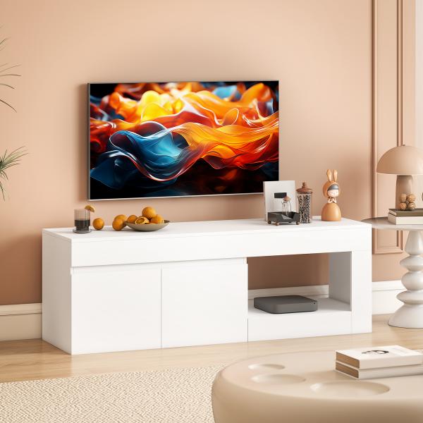 Móvel de TV com 2 Portas Prateleira Aberta Móvel de TV Televisóres de 60 Polegadas 140x40x48 cm Branco