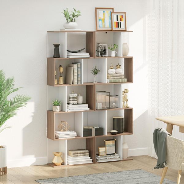 Estante para Livros Estante Alta de Parede com 5 Níveis em Forma de S Desenho Moderno 60x24x184,5cm Branco e Madeira