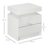 Mesa de Cabeceira com Luz LED Mesa de Cabeceira Painel de Alto Brilho 2 Gavetas e Controlo 45x35x52 cm Branco