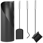 Conjunto de Acessórios para Lareira de 4 Peças de Metal com Vassoura Pá Atiçador e Balde 20x20x65 cm Prateado