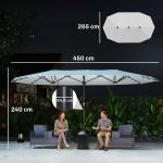 Chapéu de Sol Duplo com 48 Luzes LED 4,5x2,65 m Manivela Proteção Solar para Terraço Jardim Piscina Creme