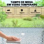 Conjunto de Mesa e Cadeiras de Jardim de 8 Peças com Chapéu de Sol 6 Cadeiras Dobráveis e Mesa de Vidro Creme e Cinza