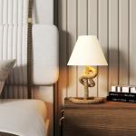 Candeeiro de Mesa LED com Base de Metal Corda de Linho e Ecrã de Tecido Suporte para Lâmpada E27 Ø28x45,5 cm Marrom Bege