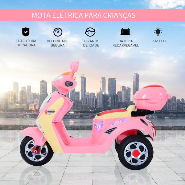 Mota elétrica Infantil para crianças acima de 3 anos com Bagagem 6V de Bateria 108x51x75cm Rosa
