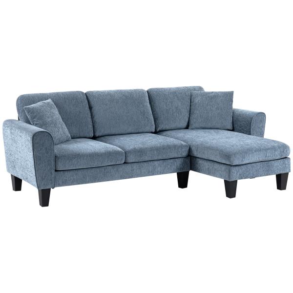 Sofá Chaise Longue Sofá de Canto Sofa Sala de Estar Reversível em Forma de L com 2 Almofadas 230x138x87 cm Cinza Azulado