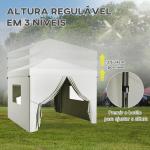 Tenda Dobrável 3x3 m Tenda de Jardim com 4 Paredes Laterais 2 Janelas de Malha Altura Ajustável Impermeável e Anti - UV Branco