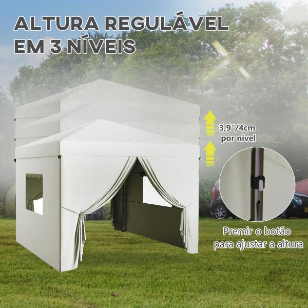 Tenda Dobrável 3x3 m Tenda de Jardim com 4 Paredes Laterais 2 Janelas de Malha Altura Ajustável Impermeável e Anti - UV Branco
