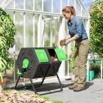 Compostor Giratório de 130L Recipiente de Compostagem de Jardim de Dupla Câmara com Aberturas de Ventilação 67x60x77 cm Preto e Verde