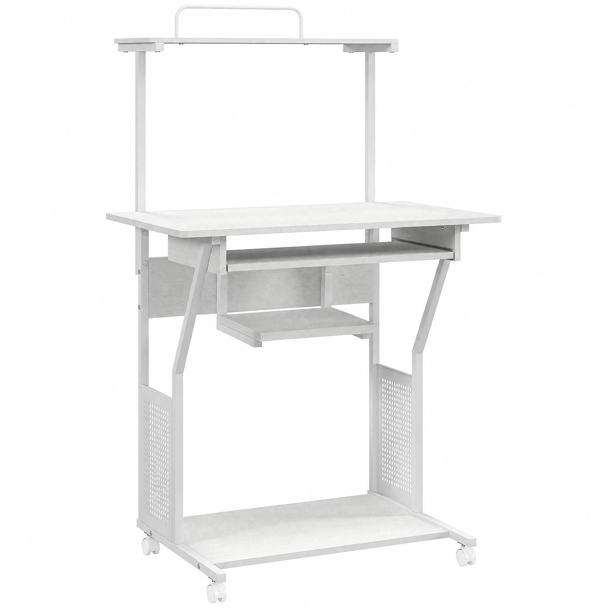 Secretária para Computador com Rodas, Bandeja para Teclado, Suporte para CPU e Prateleiras 80x50x130 cm Branco