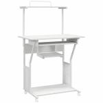 Secretária para Computador com Rodas, Bandeja para Teclado, Suporte para CPU e Prateleiras 80x50x130 cm Branco
