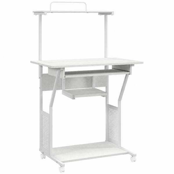 Secretária para Computador com Rodas, Bandeja para Teclado, Suporte para CPU e Prateleiras 80x50x130 cm Branco