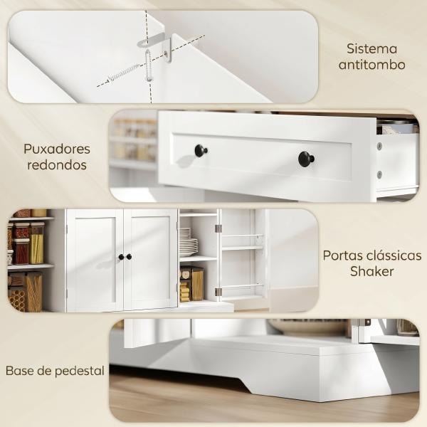 Aparador de Cozinha com Gaveta, Prateleiras nas Portas Prateleiras Ajustáveis Bar de Café 138x40x83,5 cm Branco