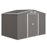 Abrigo de Jardim Exterior 4,83m² 277x195x192cm Abrigo e Jardim Metálico para Armazenamento de Ferramentas com Base Incluída e 4 Janelas Cinza