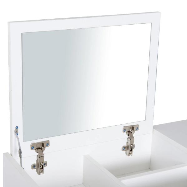 Toucador de Maquilhagem com Branco e Tampa Dobrável Mesa de Maquilhagem com Compartimentos e Gaveta 80x40x79cm Branco