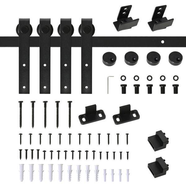 Ferragens Portas de Correr 200 cm Kit para Porta de Correr Dupla Largura 50 cm Aço Carbono Preto