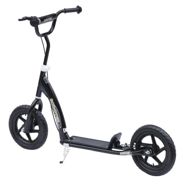 Trotinete para Crianças acima de 5 anos Scooter de 2 Rodas Grandes de 12 Polegadas com Freio e Guidão Ajustável em Altura Carga Máx. 50kg 120x52x80 - 88cm Preto