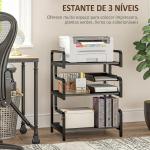Suporte para Impressora de 3 Níveis com Estrutura em Aço, Estante de Arrumação para Escritório e Casa, 55x40x77 cm, Preto