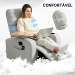 Poltrona de Massagem Poltrona Relax Elétrica com 4 Modos de Vibração Reclinação 145° Mesa 2 Bolsos Laterais 77x93x105 cm Cinza