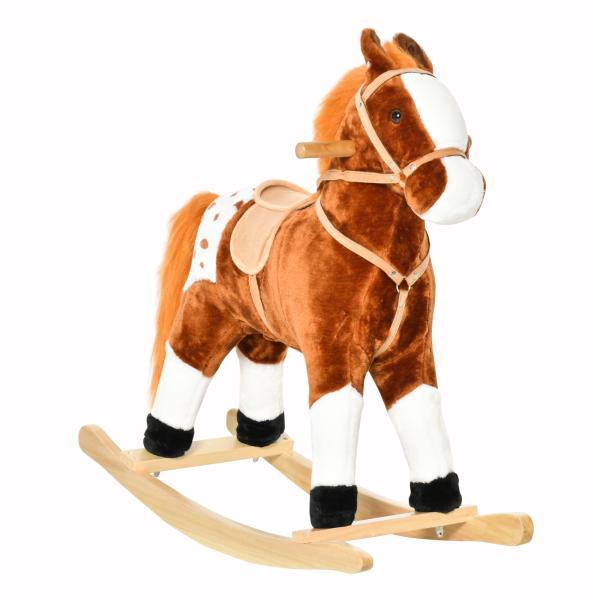 Cavalo Baloiço de Pelúcia para Crianças entre 3 - 6 Anos com Sons de Relincho 74x28x65 cm Marrom