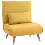 Sofá - Cama Individual Dobrável com Encosto Ajustável em 5 Posições, Sofá - Cama Estofado com Almofada 72x75x85 cm Amarelo